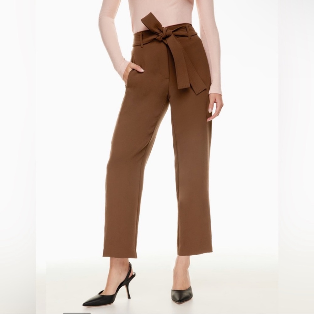 Aritzia Wilfred Tie Front High Waisted Trousers Women's Sz 10 Crepe